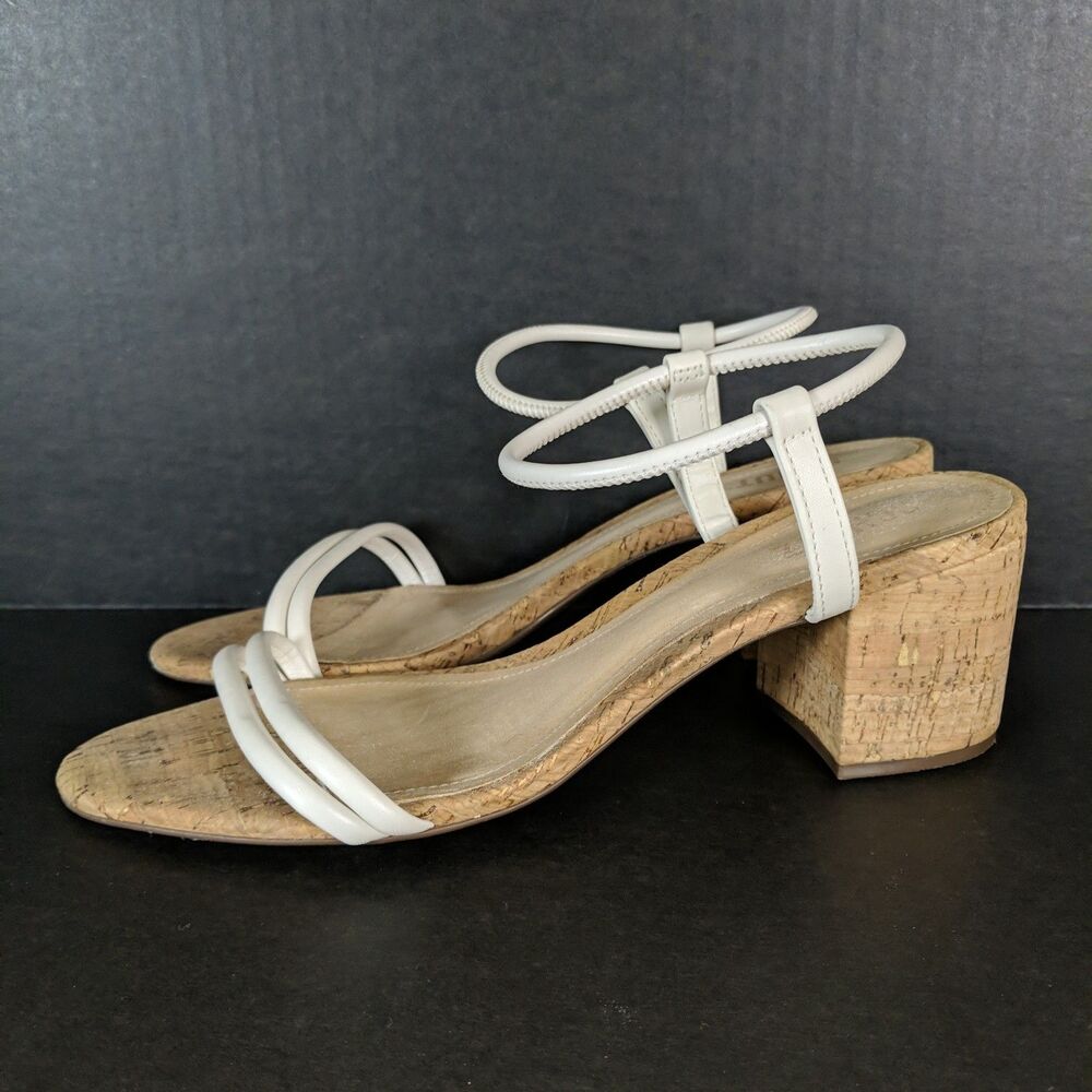 Schutz Gimenez Pearl White Strappy Nappa Sandal Women Size 10 Cork Block Heel